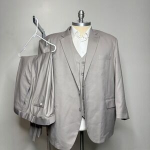 Mens Custom Tailored James H Lewis‎ 54S 46W Biege 3 Piece Suit Modern Fit